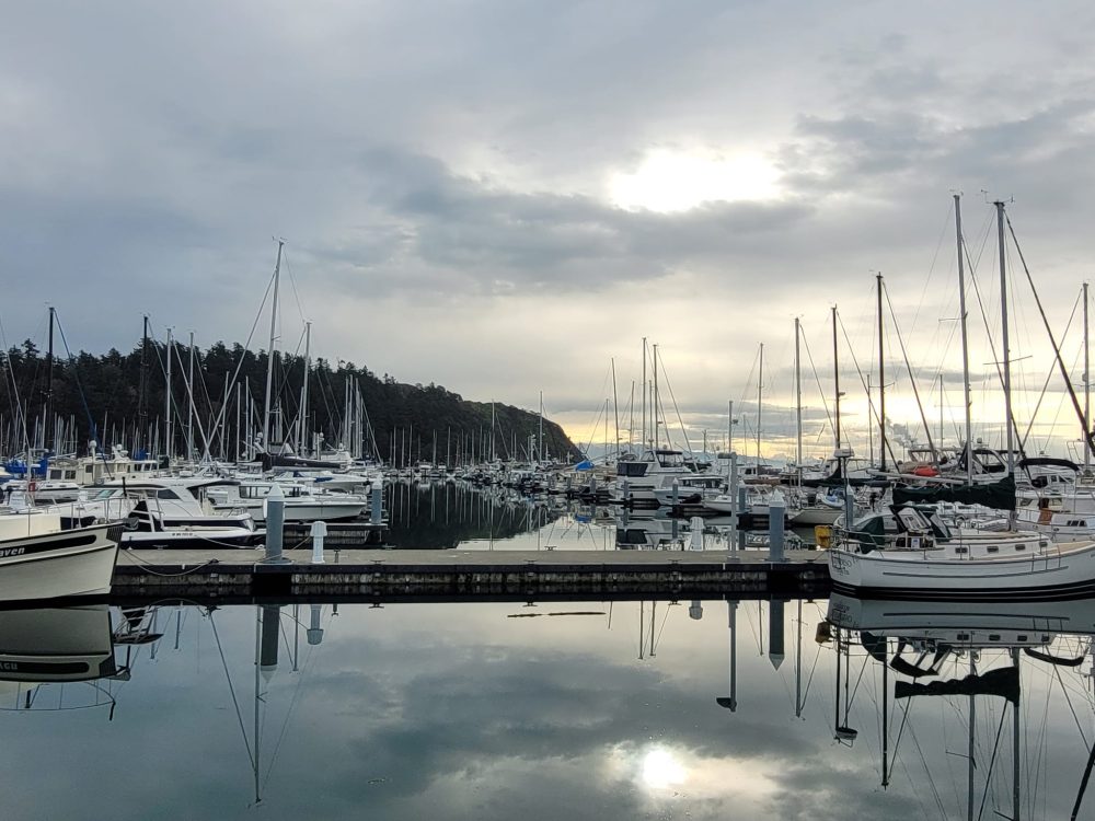 Docked boat at Anacortes marina serviced by Larsen Marine